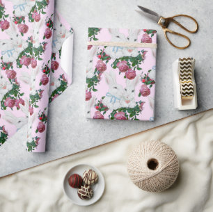 Vintage rosa Hase Kaninchen Rose Blumen süßes Must Geschenkpapier