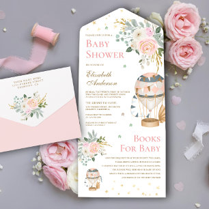 Vintage-Rosa Heißluftballon-Baby-Shower All In One Einladung
