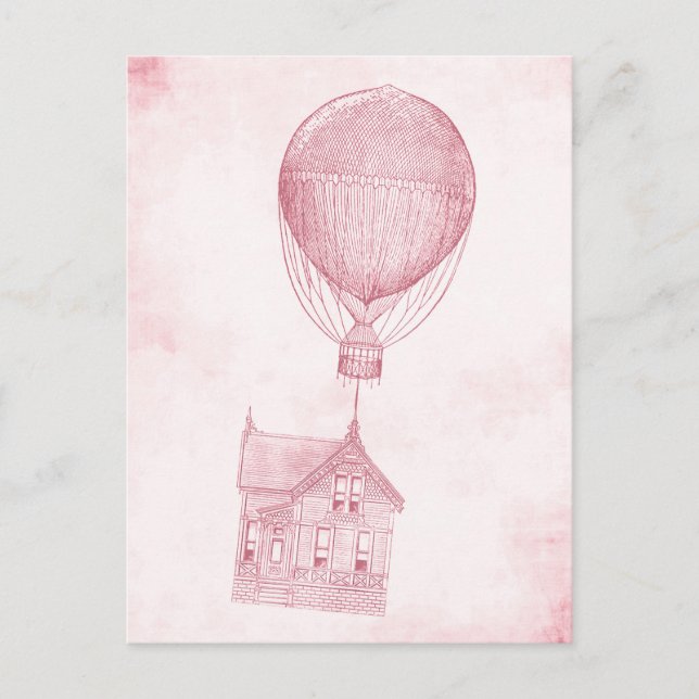 Vintage Rosa Heißluftballon Bewegende Hütte Postkarte (Vorderseite)