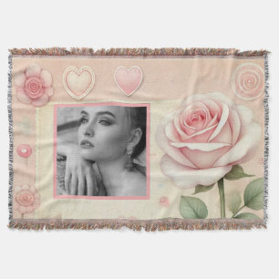 Vintage rosa Herz Blumen Foto Wasserfarbe Decke