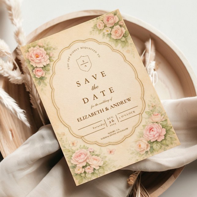 Vintage-Rosa-Hochzeit im Rosengarten Save The Date (Von Creator hochgeladen)