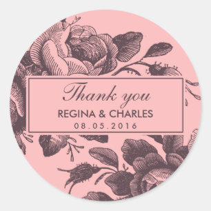 Vintage Rosa-Hochzeit Vielen Dank Sticker