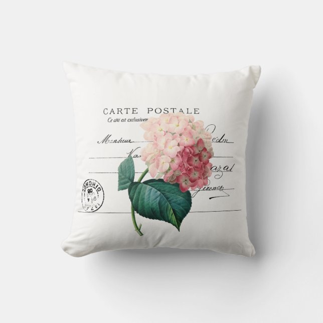 Vintage Rosa Hortensie Kissen (Vorderseite)