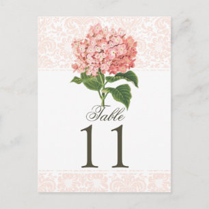 Vintage rosa Hortensien-Hochzeitstischnummer Postkarte