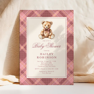 Vintage-Rosa-Karobär-Baby-Shower Einladung