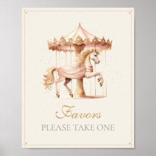 Vintage rosa Karussellpferd Baby Shower Favors Poster