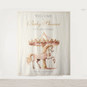Vintage rosa Karussellpferd Babyparty Willkommen Wandteppich