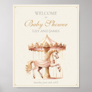 Vintage rosa Karussellpferd Willkommen Babyparty Poster