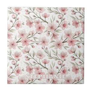 Vintage rosa Kirschblüten weißes Blumenmuster Fliese