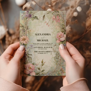 Vintage Rosa Lila Blumendelle Hochzeit im Jugendst Einladung