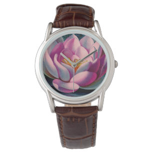 Vintage Rosa Lotus-Blume Armbanduhr