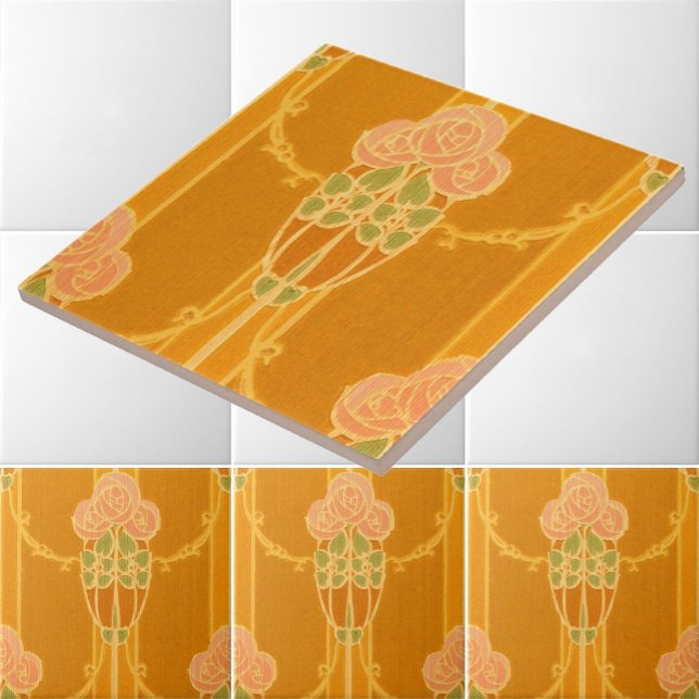 Vintage rosa Mackintosh Style Rose Cluster Muster Fliese (Von Creator hochgeladen)