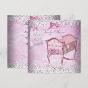 Vintage Rosa Mädchen Baby Shower Spitze Kinderbett Einladung
