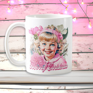 Vintage Rosa Mädchen Floral Frohe Weihnachten Kaffeetasse
