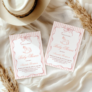 Vintage-Rosa-Mädchen-Schaukelpferd-Baby-Party Einladung