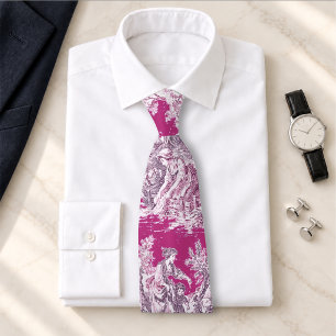 Vintage rosa Magenta Floral Toile de Jouy Krawatte