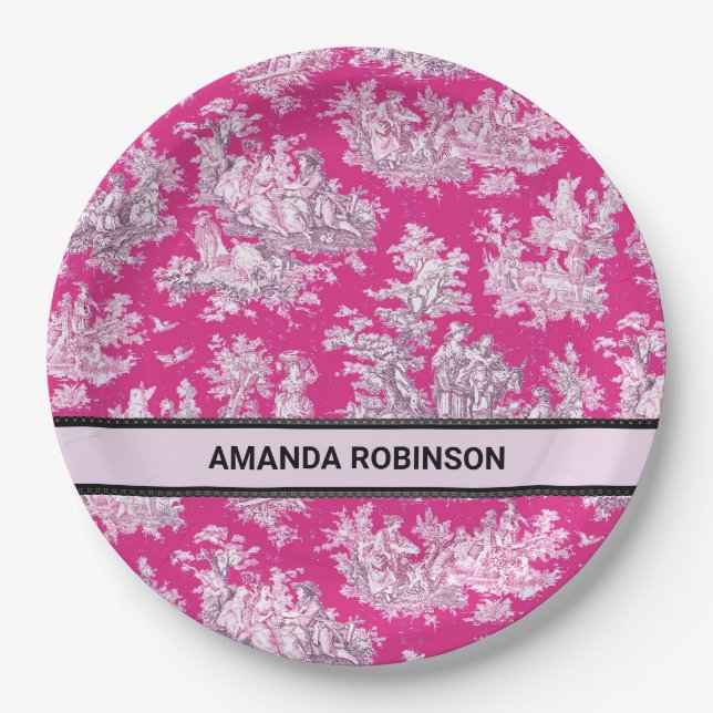 Vintage Rosa-Magentoilette Pappteller (Vorderseite)