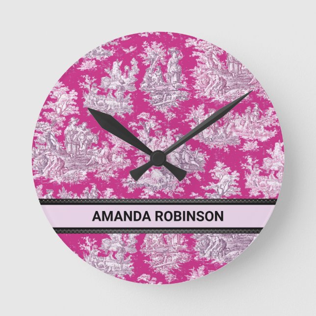 Vintage Rosa-Magentoilette Runde Wanduhr (Vorderseite)