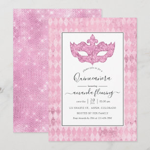Vintage Rosa Maskenball Quinceañera Einladung