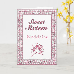 Vintage-Rosa mit Glitter-Rose Sweet Sixteen Karte