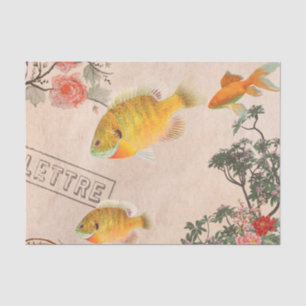 Vintage rosa moderne Blumen und Fische Seidenpapier