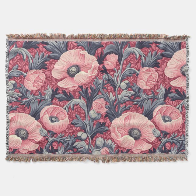 Vintage-Rosa-Mohn-Blumen  Decke (Vorderseite)