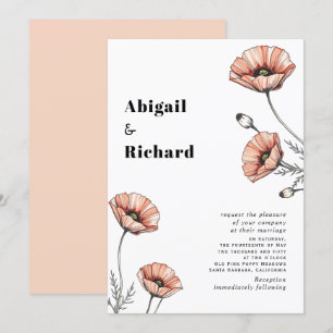 Vintage-Rosa-Mohn-Wildblumen-Blumen-Hochzeit Einladung