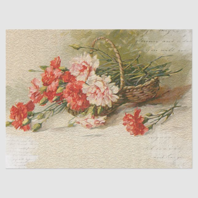 Vintage rosa Nelken mit Skriptdecoup  Seidenpapier (Vorderseite)