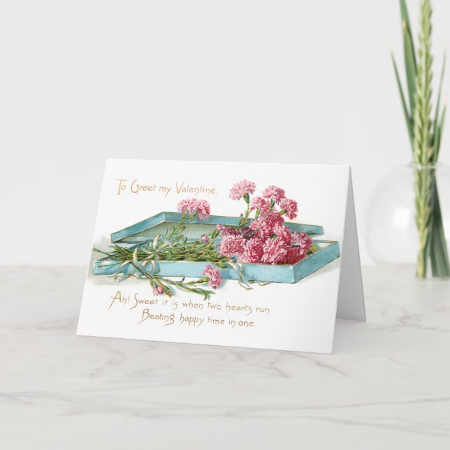 Vintage rosa Nelken Valentine Feiertagskarte (Vorderseite)