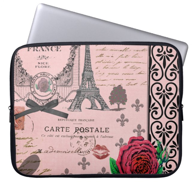 Vintage rosa Paris-Collage Laptopschutzhülle (Vorderseite)