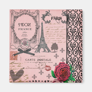 Vintage Rosa Paris Collage Magnet