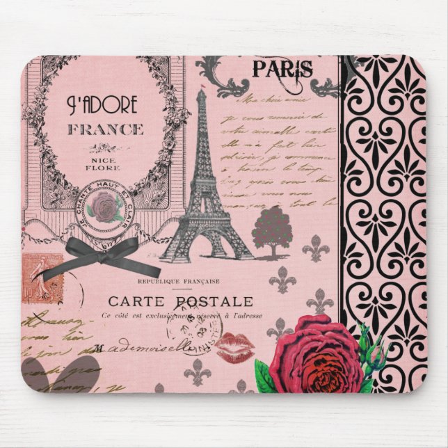 Vintage rosa Paris-Collage Mousepad (Vorne)
