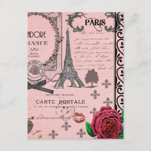 Vintage Rosa Paris Collage Postkarte