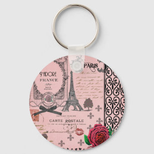 Vintage rosa Paris-Collage Schlüsselanhänger