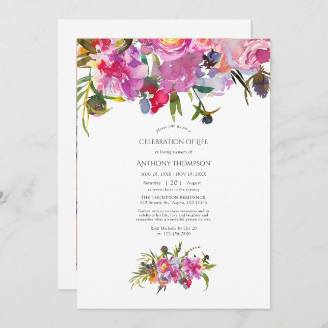 Vintage Rosa Peonies Blumenfeier Einladung (Vorne/Hinten)