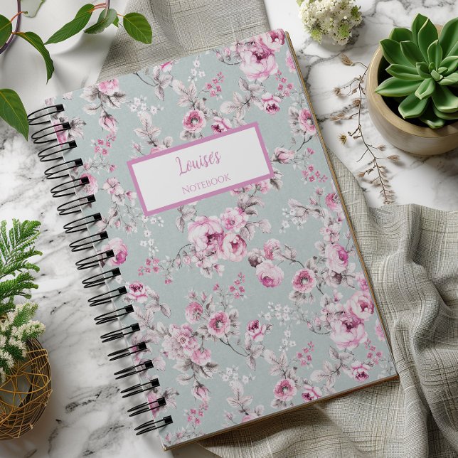 Vintage-Rosa personalisiertes Notizbuch (Vintage Rose Green Spiral Notebook)