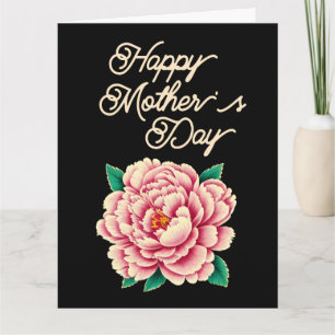 Vintage-Rosa-Pfingstrose-Blume-Schwarzer-Muttertag Karte