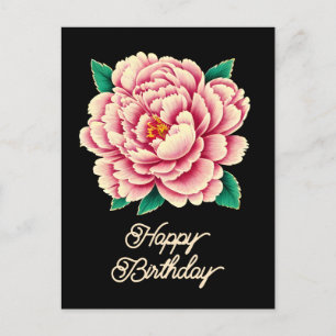 Vintage rosa Pfingstrose Flower Happy Birthday Postkarte