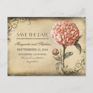 Vintage rosa Pfingstrose Save the Date Ankündigungspostkarte