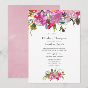 Vintage rosa Pfingstrosen Aquarell-Hochzeit Einladung