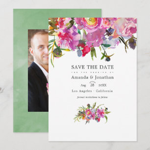 Vintage rosa Pfingstrosen Aquarell Hochzeitsfoto Save The Date