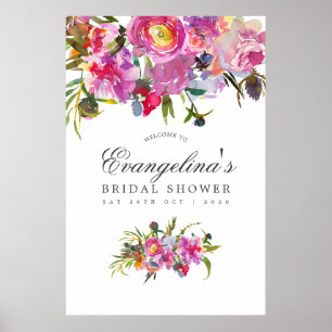 Vintage rosa Pfingstrosen Brautparty Willkommen Poster