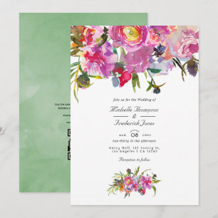 Vintage rosa Pfingstrosen QR-Code RSVP Hochzeit Einladung