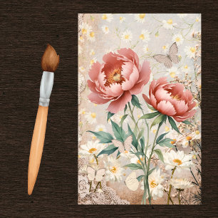 Vintage rosa Pfingstrosen weiße Gänseblümchen Spit Seidenpapier