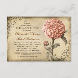 Vintage Rosa Pfirsiche rustikale Probe Abendessen Einladung
