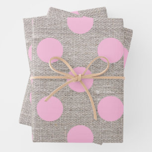 Vintage rosa Polka-Punkte auf Burlap Geschenkpapier Set