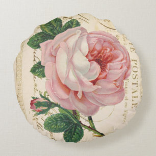 Vintage rosa Postkarte mit Rose Rundes Kissen