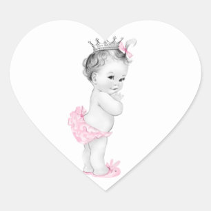Vintage-Rosa-Prinzessin-Baby-Shower-Aufkleber Herz-Aufkleber