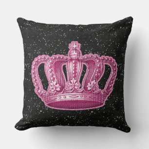 Vintage rosa Prinzessin Crown Black Glitter Kissen