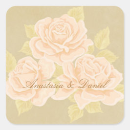 Vintage, rosa romantische Rose mit goldfarbenem Fl Quadratischer Aufkleber